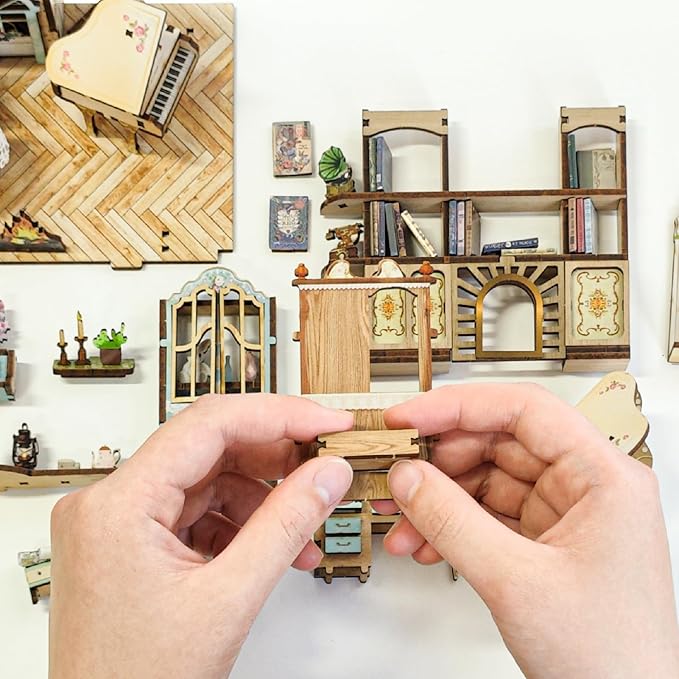 DIY Dollhouse Kit for Adults 2D Stereo Assembly Night Light Sensing Wooden Bookend Jigsaw Building Model (Pastoral Diary)