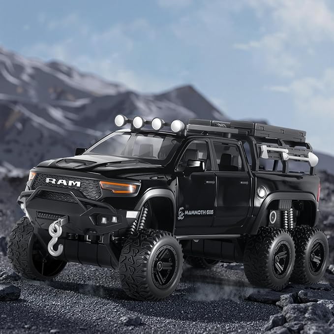 Toy Trucks for Boys 1/32 Diecast Trucks Mammoth Model Truck,Collectible Pickup Truck Model Kit,Pull Back Cars with Lights and Sounds,Toy Trucks for Boys Age 4-7（Black）