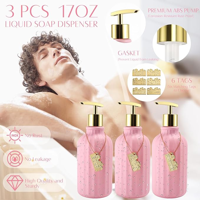 WSBArt 17PCS Bathroom Accessory Set Pink Bathroom Set Bathroom Accessories,Toilet Brush, Trash Can, Qtip Holder Dispenser& 3PCS Soap Dispenser