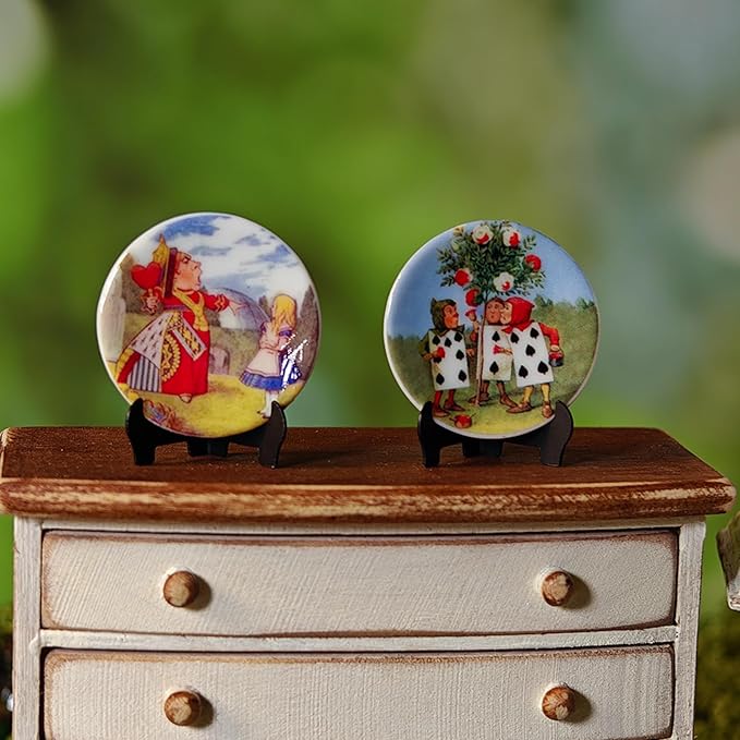 6PCS Handcrafted Miniature Ceramic Plates in 1:12 or 1:6 Scale, Vintage Porcelain Playhouse Dishes (Alice, 2.3CM)
