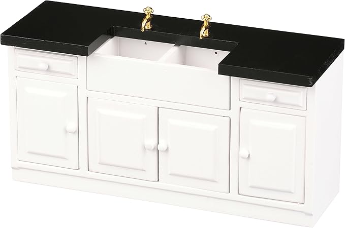 Dollhouse Kitchen Sink, Miniature Dolls House Cabinet, Countertop, White 1/12 Scale, Farmhouse