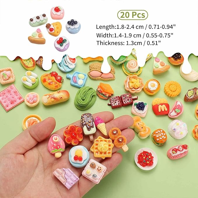Dollhouse Miniature Food, Cute Mixed Fruit Cake Figures Toys Mini Resin Foods Trinkets for Pretend Play Kitchen Cooking Game & Doll House Decor (Mixing Colors, 20pcs)