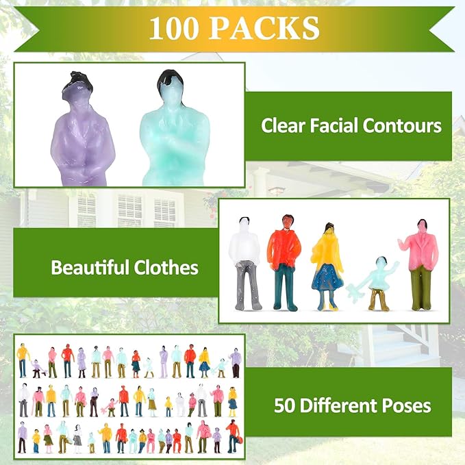 Namalu 100 Pcs Mini People Figurines 1: 150 Scale Architectural Painted Tiny Model Sitting and Standing Plastic People Assorted Poses Model Trains for Miniature Scenes