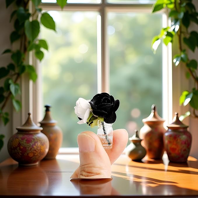 Miniature Glass Vase Set, Dollhouse Accessories, 1:12 and 1:8 Scale, Colorful Flower Bottle Decoration (Black)
