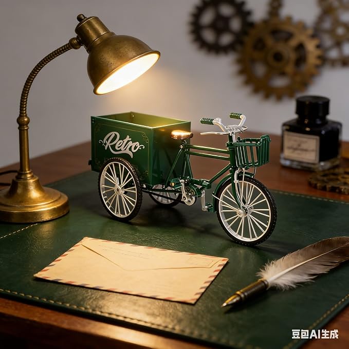 LOGOFUN Mini Tricycle Dollhouse 1:12 Miniature Vintage Vehicle Model Tiny Metal Tricycle Ornament for Micro Scene Outdoor Accessories - Green
