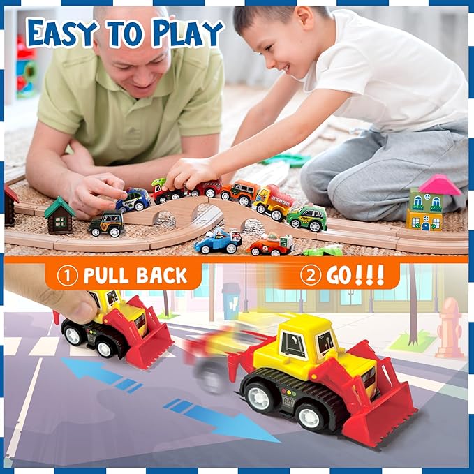 50 Pcs Toy Cars with Large Plastic Organizer, Pull Back Cars for Kids Ages 3-5, Birthday and Party Decorations, Birthday Presents for 3 + Year Old Girls and Boys