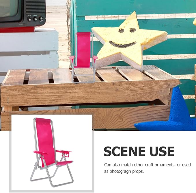 2PCS Miniature Beach Chair Dollhouse Mini Folding Chairs Mini Sunbath Longue Deck Dollhouse Furniture Accessories for DIY Fairy Garden Beach Decoration