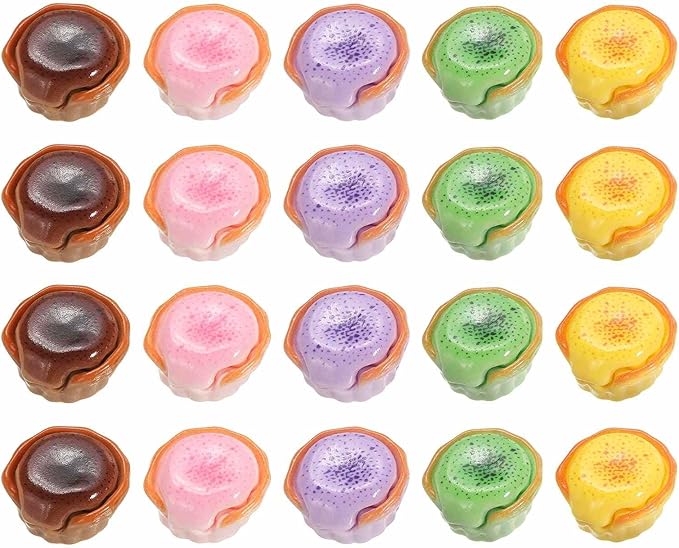 Dollhouse Miniature Food, Cute Mixed Molten Dessert Figures Toys Mini Resin Foods Trinkets for Pretend Play Kitchen Cooking Game & Doll House Decor (Mixing Colors, 20pcs)