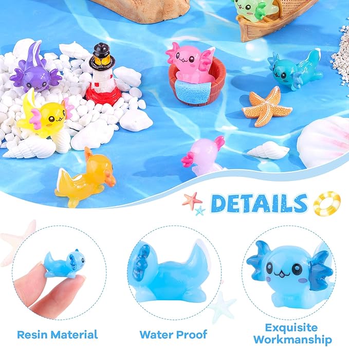 40PCS Mini Resin Animals Cute Colorful Tiny Axolotls,Miniature Figures to Hide,Little Animal Small Figurines Bulk for Topper Desk Garden Dollhouse Landscape Aquarium Ornaments DIY Crafts & Decor