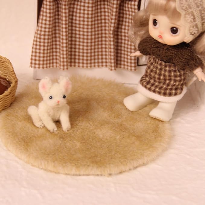 Funky Mini House Miniature Dollhouse Rug - 3 PCS 1:12 Scale Mini Soft Plush Carpet for Dollhouse Furniture Sets Ideal for Dollhouse Bedroom/Living Room Decor & DIY Craft Projects (Khaki)
