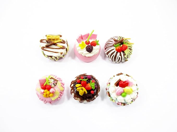 Dollhouse Miniature Food 6 Mixed Fruit Flower Cake 1.8 cm Mini Tiny Bakery 16241