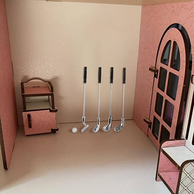 Alasum Scale Miniature Golf Club with Ball Model Dollhouse Accessory for Miniature Furniture Decoration Realistic Craftsmanship for Collectors