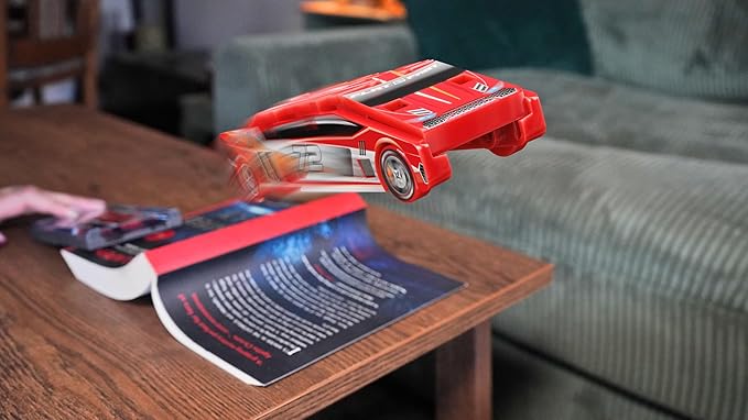 FLAT 2 FAST Original Stunt Card Racer – Flat Car Racer and Pocket Size Racecar Launcher with Built-in Button for Stunt Launching and Racing – Compact – Lava Orange