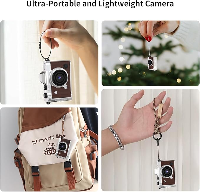 LENANE Mini Keychain Camera - 2K FHD Tiny Retro Digital Camera with 32GB Card, 1.47" Screen & OTG Adapter, Vintage Compact Micro Pocket Camera for Kids,Travel,Party (Brown)
