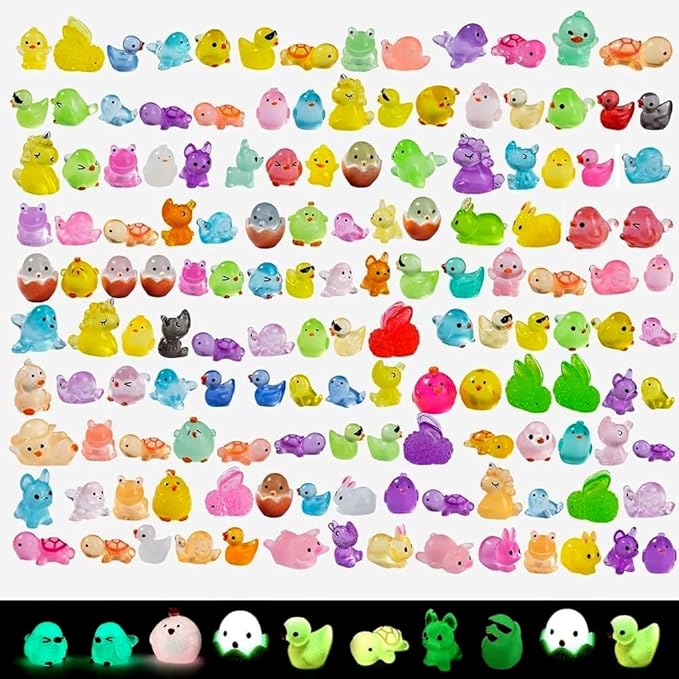 150pcs Glow in The Dark Mini Resin Animals,Bulk Miniature Figurines to Hide for Fairy Garden,Dollhouse,Aquarium & Micro Landscape DIY Decor-Tiny Resin Animals Variety Pack