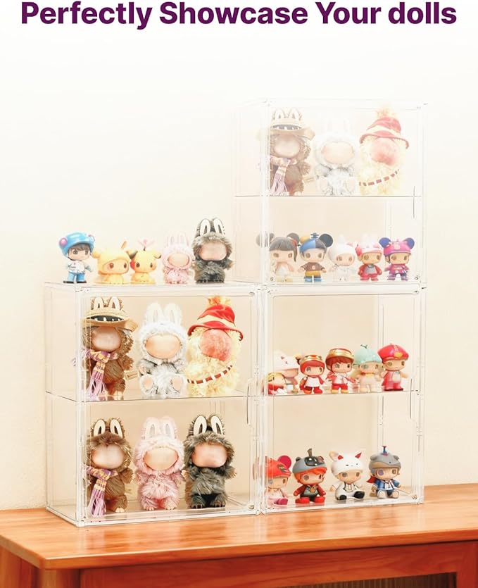 2-Tier Display Case for Labubu, Wall Mounted 14.17in Clear Acrylic Box with Shelf, Display Cabinet for Big into Energy, Exciting Macaron, Have a Seat, Coca-Cola Figures, Dustproof Showcase Organizer