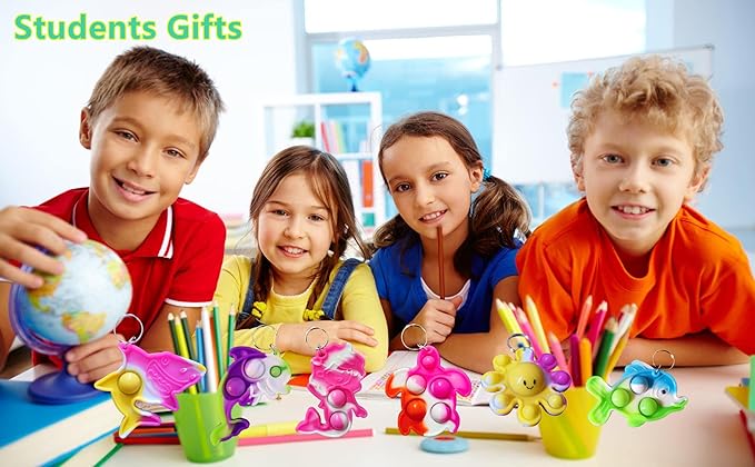 30 Packs Shark Turtle Dolphin Fish Octopus Mermaid Whale Mini Ocean Assorted fidgets Bubble Toys for Kids Children Classroom Students Gifts from Teacher,Birthday Party Favors