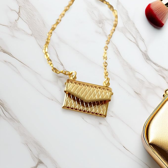 Miniature Alloy Handbag (Gold/Silver Option): 1:12 Scale Fashion Purse with Chain for Dollhouse Wardrobe, Boutique Scene, Adult Collector (Gold)