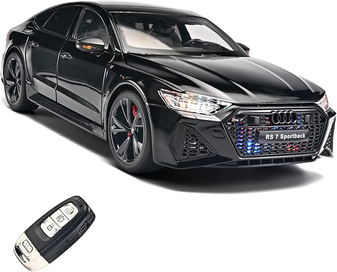 1:18 Audi RS7 Model Car,Pull Back Toy Diecast Cars,Remote Control Key Version Metal Toy Cars with Lights and Sounds,Gift for Children and Adult（Black Warrior）