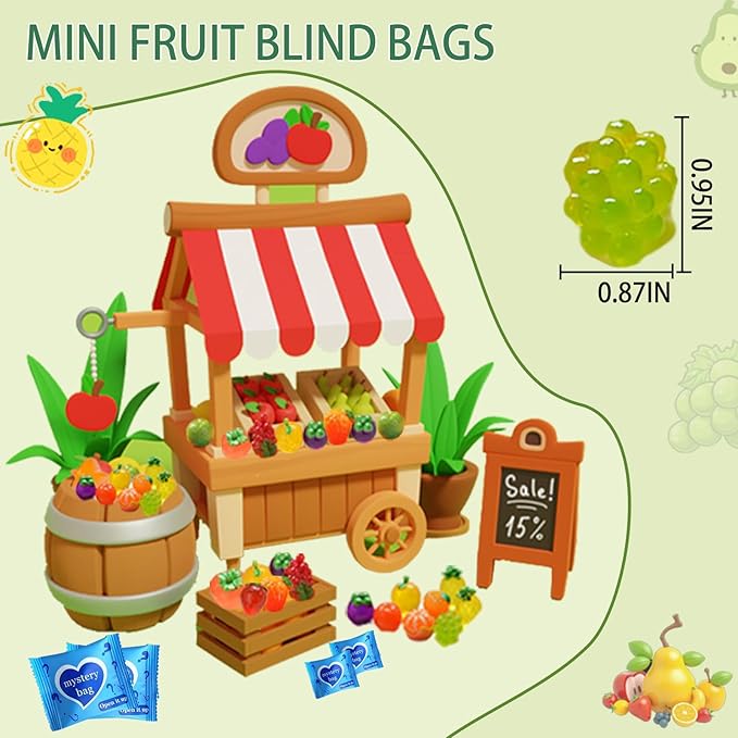 Mini Glow In The Dark Fruit Resin Models, Cute Mini Food Mystery Bags, Individually Wrapped Blind Bag Toys with Tiny Fruits, Fun Collectible Blind Bags for Girls DIY Crafts & Play (100, Fruit)
