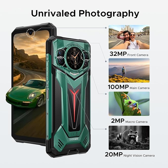 DOOGEE S200 Ultra Rugged Phone Unlocked, 5G Android 15 with 1.32" Secondary Display, 48GB+1TB Storage, 11000mAh, 66W Fast Charge, AI Quad Camera 100MP+32MP, 6.72" Rugged Smartphone Dual SIM/NFC/OTG