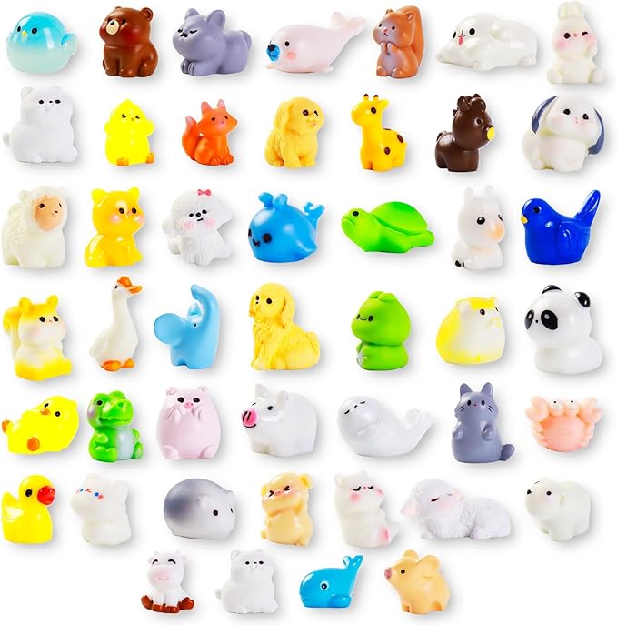 45 Pcs Mini Resin Animals Figures,45 Styles Tiny Miniature Resin Animals for Creative Crafts Ornaments, Fairy Gardens Decor and Dollhouse Hide Accessories