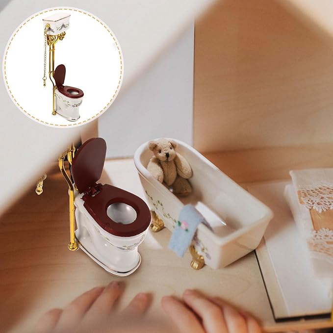 LOGOFUN Doll House Mini Toilets Miniature Ceramics Toilets Models 1:12 Sclae Simulation Ceramics Toilets for Doll House Furniture Accessories