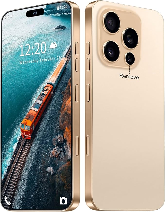 Huness 16PROMA X Smartphone Unlocked Cell Phone,6.99" HD Screen Unlocked Phone,16+512GB Android 14 with 128GB Memory Card,Face ID/Dual SIM/5G/Fingerprint Button Unlock/Photos/GPS (Gold, 16+512G)