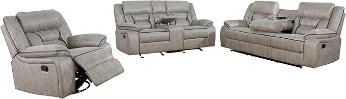 Coaster Home Furnishings Greer 3-Piece Upholstered Reclining Sofa Set Taupe 651351-S3