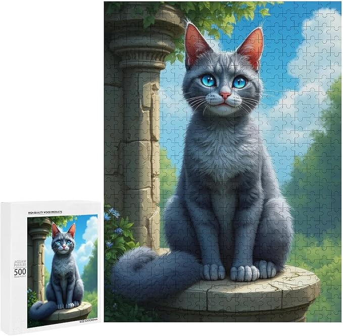 Jigsaw Puzzles for Adults 500 Piece - Cute Russian Blue Cat Animal Themed Wooden Puzzle,Puzzle Games,Stress Relief Games,Funny Puzzles，Unique Gifts for Wall Art，Family Puzzles，Educational Games