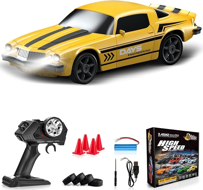 RC Drift Car 1:24 Remote Control Car 4WD 15KM/H High Speed Racing Sport Car with LED Lights RC Cars Toy for Kids Boys Girls Adults Gifts Birthday Christmas Rechargeable Batteries