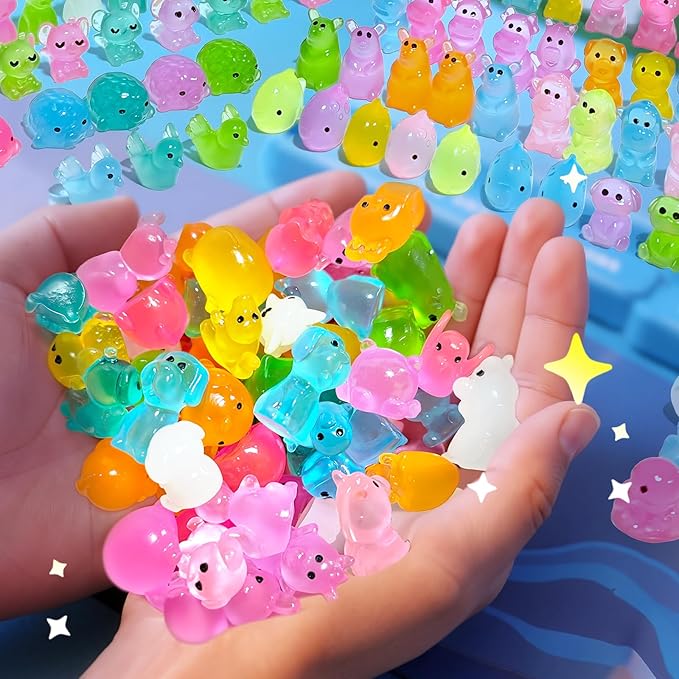 250 Pcs Luminous Mini Resin Animals, 25 Styles Glow in The Dark Tiny Animal Figurines Bulk for Fairy Garden, Dollhouse, Aquarium Tank, DIY Crafts, Party Favors, Hide and Seek Game
