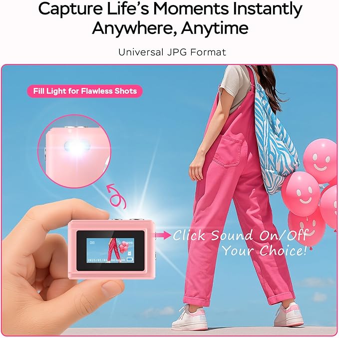 Dienspeak Mini Camera 1080P HD Video Recorder, Keychain Digital Camcorder with 64GB Card, 0.96" HD Display, Long Battery Life, Ultra-Portable Tiny Camera for Travel/Vlog/Night Shots, Pink