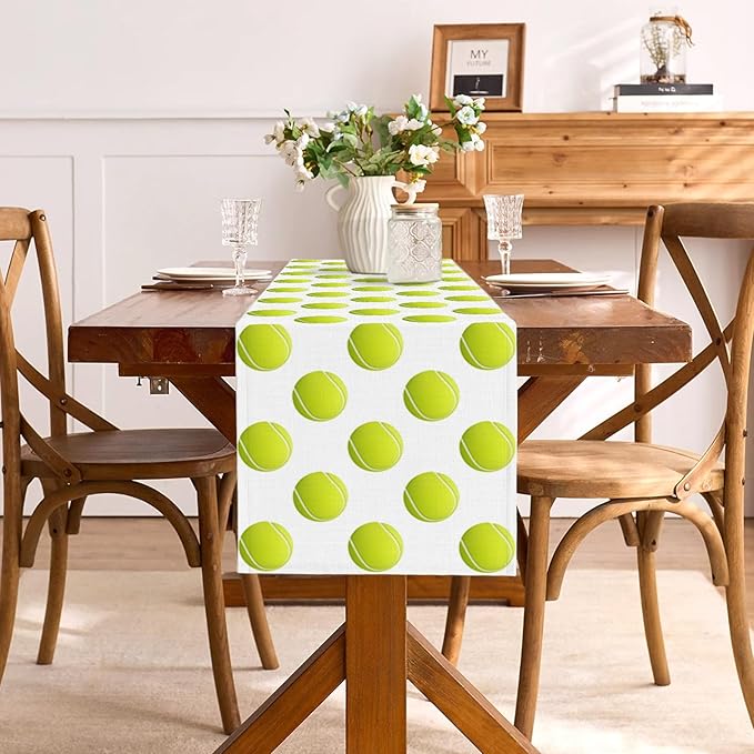 Buxiuer Tennis Party Decorations Tennis Table Runner Sport Balll Birthday Party Decor Game Day Baby Shower Dining Room Home Kitchen Table Decor