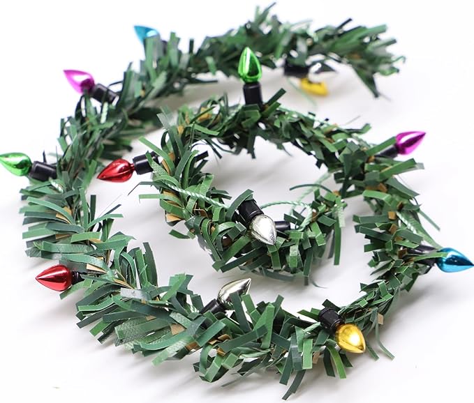 Miniature Christmas Garland, Christmas Lights, Miniature Christmas Tree Lights, Artificial Pine Wired Roping with Metallic Bulbs for Dollhouse, Fairy Garden, 11.8 inches Long (2PCS)