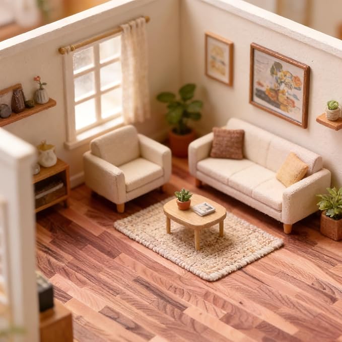 3PCS Mini Museum Flooring: Self-Adhesive Miniature Dollhouse Flooring Wall Stickers, 11.6x8.26in, Wood Color, Perfect for DIY Dollhouse Accessories