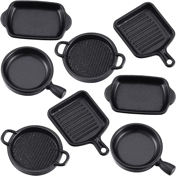 Skylety 8 Pcs Dollhouse Kitchen Accessories Dollhouse Metal Miniature Pots and Pans Mini Kitchen Stovetop Cookware Christmas Role Play Party Decoration Supplies