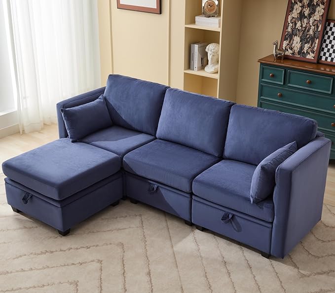asunflower Ottoman with Storage for Couch Navy Blue 25.2 Inch Square Storage Ottoman Foot Rest for Living Room Large Ottomans for Dorm, Bedroom,Office with Deep Seating