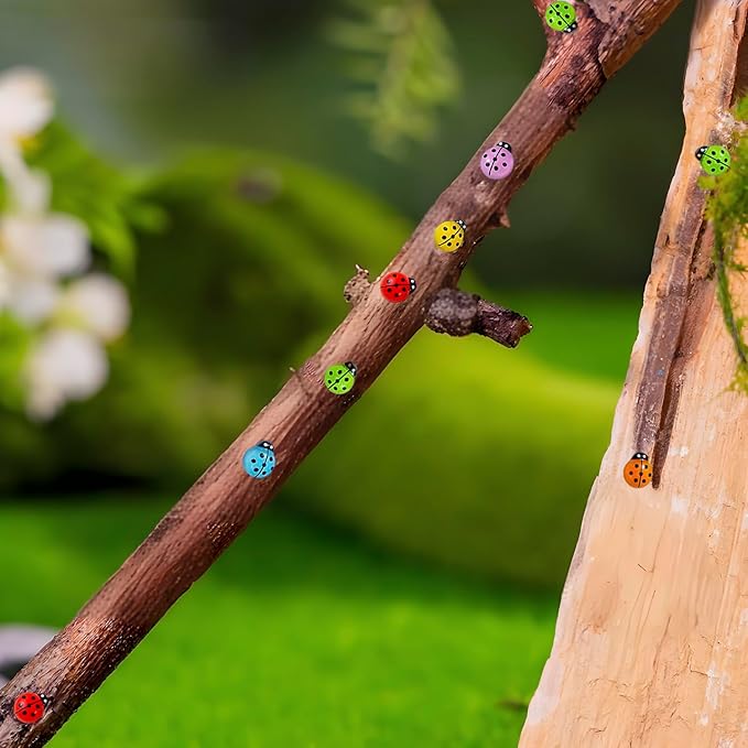 100PCS Colorful Mini Ladybug Decor for Dollhouse Resin Tiny Ladybugs for Crafts Micro Miniature Ladybug for Fairy Garden Dollhouse Micro Landscaping Decoration