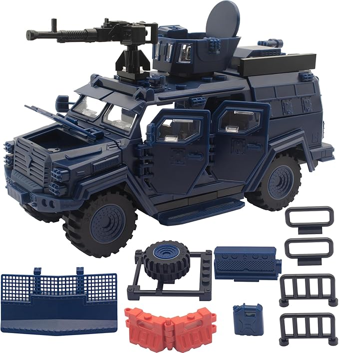 Military Vehicle Building Toy, Armored Vehicle Building Block Toy, Army Battle Brick, Military Car Model Toys for Age 6 7 8 9 10 11 12+, Accessories Compatible with Major Mini Figure (Blue)