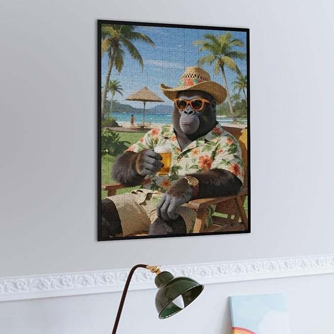 Summer Gorilla – 500 Piece Creative Jungle Wooden Jigsaw Puzzle, Energetic Summer Gorilla Artwork, Brain Exercise, Family Entertainment, Stress Relief