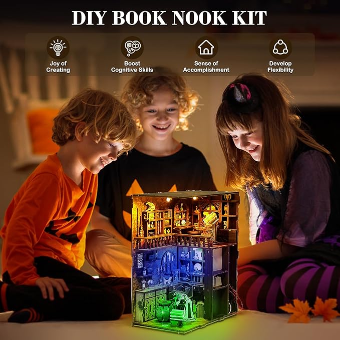 Book Nook Kits for Adults, Miniature House Dollhouse Kit for Teens, DIY Crafts for Adults, Bookshelf Decor Magic House with LED Light, Gifts for Family and Friends