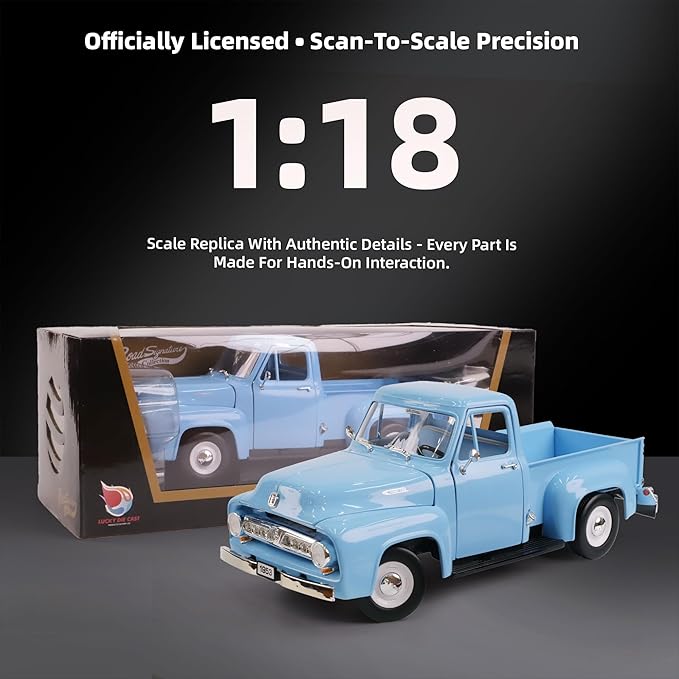 1953 Ford F-100 Pickup Truck 1/18 Scale Die-Cast Metal Model Alloy Collection Cars with Display Case, with Opening Doors, Best Gift for Men, Dad & Kids 14+ Years