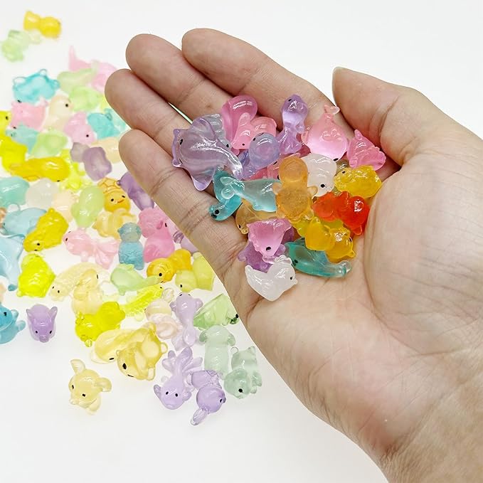 Cayway Mini Resin Animals 100 PCS Miniature Animals Glow in The Dark for Miniature Fairy Garden Decoration Accessories Micro Landscape