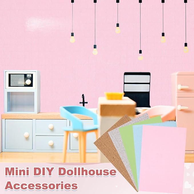 uxcell 6 Sheets Miniature Dollhouse Wallpaper, Linen Texture Self-Adhesive PVC Flooring Wall, Mini Wall Decor for Dollhouse Sand Table Model Accessories 11.81 x 7.87 Inch (Light Gray)