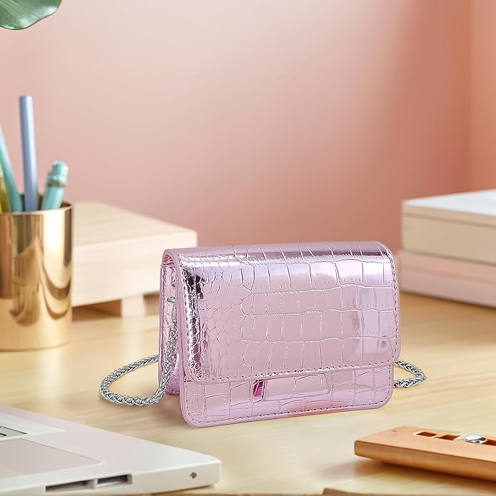 NovaKnot Metallic Mini Crossbody Purse, Evening Clutch Bag with Removable Chain Strap, Small Purse for Women, Not for Phones