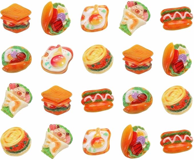 Dollhouse Miniature Food, Cute Mixed Chinese Pork Sandwich Figures Toys Mini Resin Foods Trinkets for Pretend Play Kitchen Cooking Game & Doll House Decor (Mixing Colors, 20pcs)