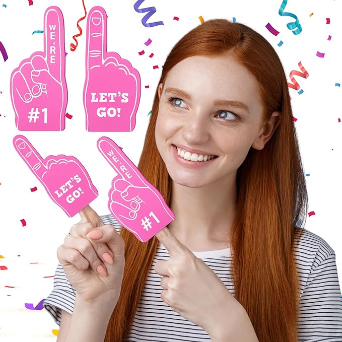 Sinmoe 24 Pcs Mini Foam Finger Baseball Fan Mini Foam Finger, We're #1 Sports Themed Party Supplies for Baseball Hockey Football Basketball Events Team Gifts(Pink)
