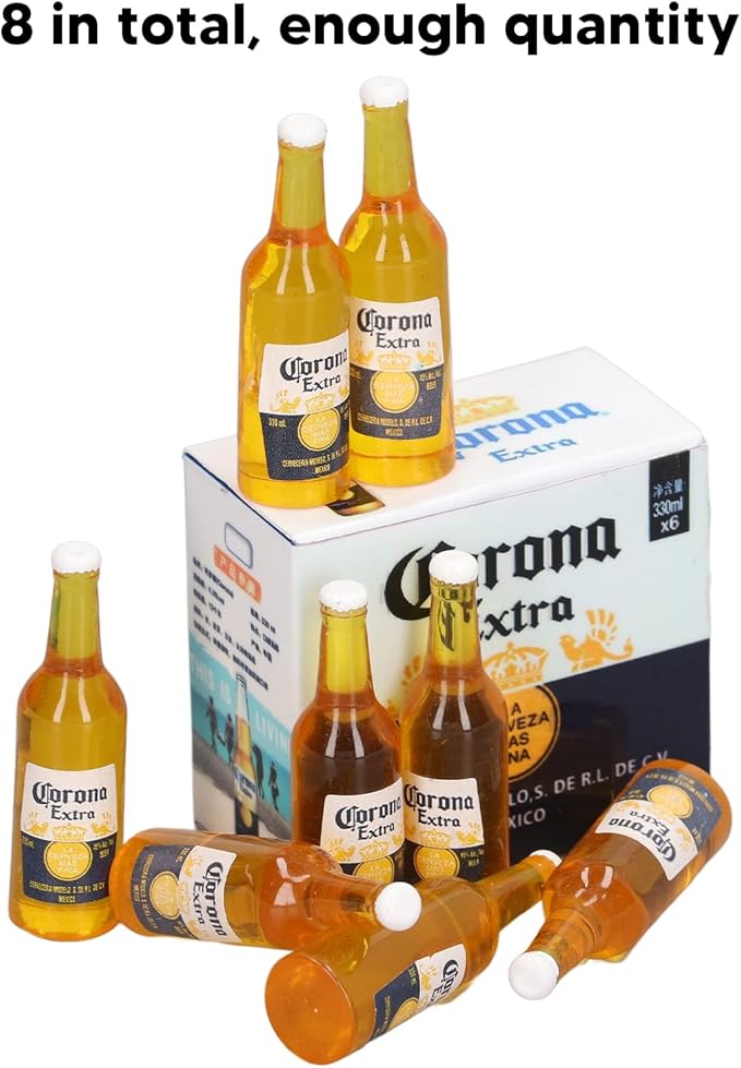 1:12 Scale 8Pcs Miniature Beer Bottles and Beer Cans Mini House Drink Accessories, Mixed Wine Drinks Decoration Beer Glass Model for Fairy Garden Pub Bar Decoration