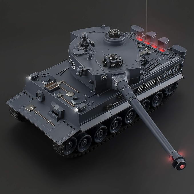 BEAURE Rc Tanks,1:28 WW2 German Tiger Army Tank Toys for Boys,9 Channels Remote Control Vehicles with Sound and Light,RC Military Toys for Kids Boys Girls(Gray)